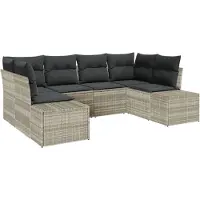 vidaXL Tuinbank Set 6 st 6-Aantal zitplaatsen Lichtgrijs Poly rattan