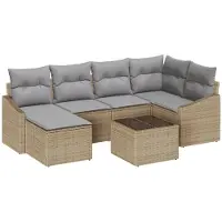 vidaXL Tuin Eettafel Set 7 st Beige en Lichtgrijs