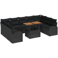 vidaXL Tuinbank Set 10 st Zwart Poly rattan en gepoedercoat staal