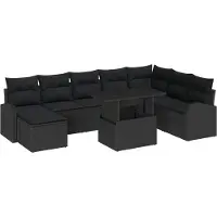 vidaXL - Tuinbank - Set - 9 - pcs - Zwart - Poly - rattan - en - gepoedercoat - staal
