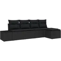 vidaXL Tuinset met 5 zitplaatsen, zwart, van polyrotan
