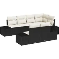 vidaXL Tuinbank Set 7 st Zwart en Crème poly rattan