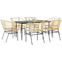 vidaXL 7-delige Tuinset poly rattan glas bruin