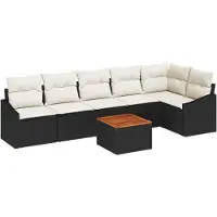 vidaXL Tuinbank Set 7 st Zwart poly rattan