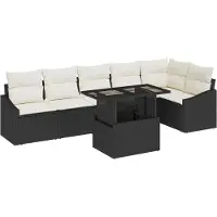 vidaXL Tuinbank Set 7 st Zwart en Crème poly rattan