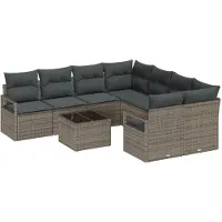 vidaXL Bankset, 9-delig, 8 zitplaatsen, grijs, polyrotan
