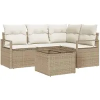 vidaXL Bankstel 5 st Beige en Crème poly rattan