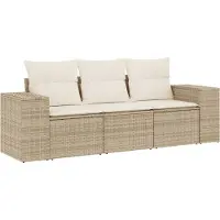 vidaXL 3-delige Loungeset met kussens poly rattan beige