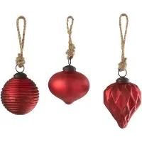 J-Line kerstbal Geoxideerd - glas - rood - small - 3 stuks