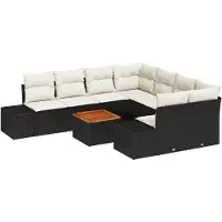 vidaXL Tuinbank Set 9 st Zwart en Crème poly rattan
