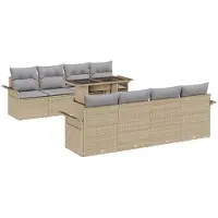 vidaXL Tuinbank Set met kussen 9 pcs Beige poly rattan