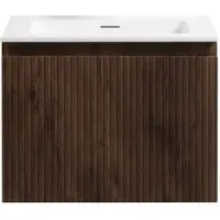 Guido Gusto Badkamermeubel Yuki 60cm walnoot inclusief wastafel zonder kraangat mat wit