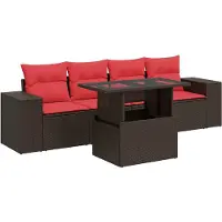 vidaXL 5-delige Loungeset met kussens poly rattan acacia bruin