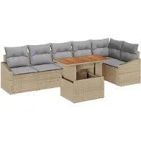 vidaXL Tuinbank Set 7 st Beige Poly rattan