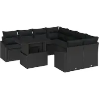 vidaXL Tuinbank Set 9 st Zwart poly rattan