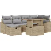 vidaXL Tuinbank Set 7 st Beige poly rattan