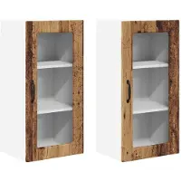 vidaXL Wandglas Kasten LUCCA 2 st Oud hout Bewerkt hout