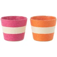J-Line bloempot Touwtjes Streep - papier - roze/oranje - extra small - 2 st. - Ø 11.5 cm
