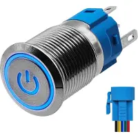 Proride Metalen Drukschakelaar 220V ON-OFF met Aansluitkabel - 16mm - Aan/uit schakelaar - Spatwaterdicht - LED Indicatie Blauw