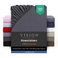 Vision Home VISION Hoeslaken - 100% katoen - 180x200 cm met ruime hoek van 30cm - Geschikt voor boxspring matras - Donkergrijs - Oekotex gecertificeerd