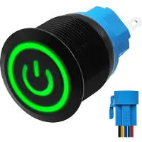 Proride Metalen Pulsschakelaar 220V OFF-(ON) - 22mm - Momentschakelaar met Aansluitkabel - Spatwaterdicht - LED Indicatie Groen