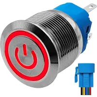 Proride Metalen Pulsschakelaar 12V OFF-(ON) - 22mm - Momentschakelaar met Aansluitkabel - Spatwaterdicht - 12V/24V - LED Indicatie Rood