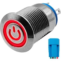 Proride Metalen Pulsschakelaar 12V OFF-(ON) - 12mm - Momentschakelaar met Aansluitkabel - Spatwaterdicht - 12V/24V - LED Indicatie Rood