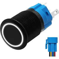 Proride Metalen Pulsschakelaar 12V OFF-(ON) - 16mm - Momentschakelaar met Aansluitkabel - Spatwaterdicht - 12V/24V - LED Indicatie Wit