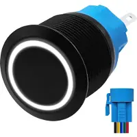 Proride Metalen Pulsschakelaar 220V OFF-(ON) - 22mm - Momentschakelaar met Aansluitkabel - Spatwaterdicht - LED Indicatie Wit