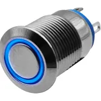 Proride Metalen Pulsschakelaar 220V OFF-(ON) - 12mm - Momentschakelaar - Spatwaterdicht - LED Indicatie Blauw