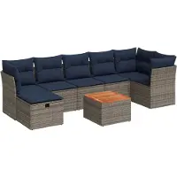 vidaXL 8-delige Loungeset met kussens poly rattan grijs