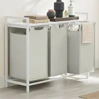 Vasagle Wasmanden Met Plank Polly | Drie Compartimenten | 92,5 X 33 X 72 Cm | Wit - - Wasmanden - Wit - Stof; Metaal