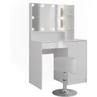Vicco Kaptafel set met kruk Sherry Wit/Wit Hoogglans 89.8 cm met spiegel en kruk, Model 57707