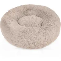 Intirilife pluche pluche bed in beige diameter 80 cm - Zacht rond antislip hondenbed kattenbed kussen comfortabele hondenbank kattenbank voor honden en katten