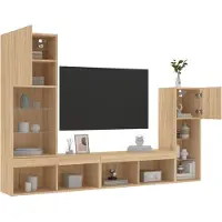 vidaXL 4-delige Tv-wandmeubelset met LED bewerkt hout sonoma eiken