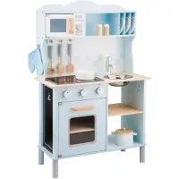Woet New Classic Toys Houten Speelgoed Kinderkeuken - Speelkeukentje met Kookplaat met Licht en Geluid - Speelkeuken Blauw met Diverse Accessoires - Werkbladhoogte 55 cm - Rollenspel - Vanaf 3 Jaar