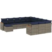 vidaXL 12-delige tuinbankset met kussens, grijs polyrotan