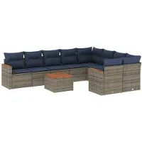 vidaXL 10-delige tuinbankset met kussens, grijs polyrotan