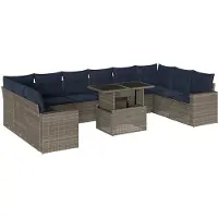 vidaXL 11-delige tuinbankset met kussens, grijs polyrotan