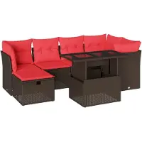 vidaXL 7-delige tuinbankset met kussens, bruin polyrotan