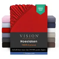 Vision Home VISION Hoeslaken - 100% katoen - 200 x 200 cm met ruime hoek van 30cm - Geschikt voor boxspring matras - Rood - Oekotex gecertificeerd