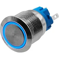 Proride Metalen Pulsschakelaar 220V OFF-(ON) - 19mm - Momentschakelaar - Spatwaterdicht - LED Indicatie Blauw