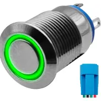 Proride Metalen Drukschakelaar 12V ON-OFF - 12mm - Aan/uit schakelaar met Aansluitkabel - Spatwaterdicht - 12V/24V - LED Indicatie Groen