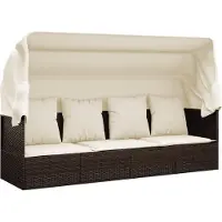 vidaXL Loungebed met luifel en kussens poly rattan bruin