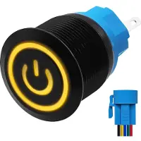Proride Metalen Pulsschakelaar 220V OFF-(ON) - 22mm - Momentschakelaar met Aansluitkabel - Spatwaterdicht - LED Indicatie Geel