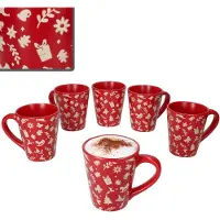 MamboCat Set van 6 Advent rood aardewerk koffiemokken voor 6 personen - 23010354