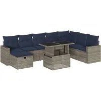 vidaXL 9-delige tuinbankset met kussens, grijs polyrotan
