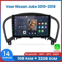 AWESAFE Autoradio Geschikt Voor Nissan Juke 2010 t/m 2018 - Android 14 - Draadloos Apple Carplay & Android Auto - 1GB + 32GB - 4 Core processor - Bluetooth & Wifi GPS Navigatie