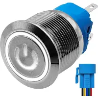 Proride Metalen Drukschakelaar ON-OFF met Aansluitkabel - 22mm - Spatwaterdicht - 220V - LED Indicatie Wit