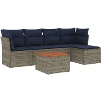 vidaXL 6-delige loungeset voor de tuin met kussens, grijs, kunststof vlechtwerk